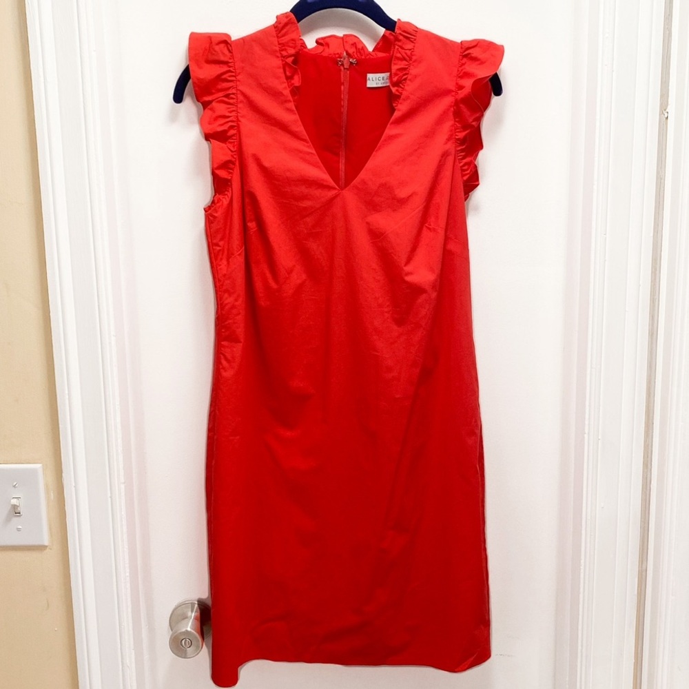 Alice & Trixie Red Dress Ruffle Accent V Neck Sleeveless